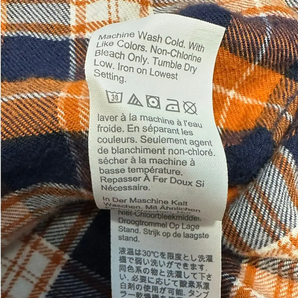 J.Crew Men’s Large Orange Blue Plaid Flannel Shirt Classic Fit 100% Cotton